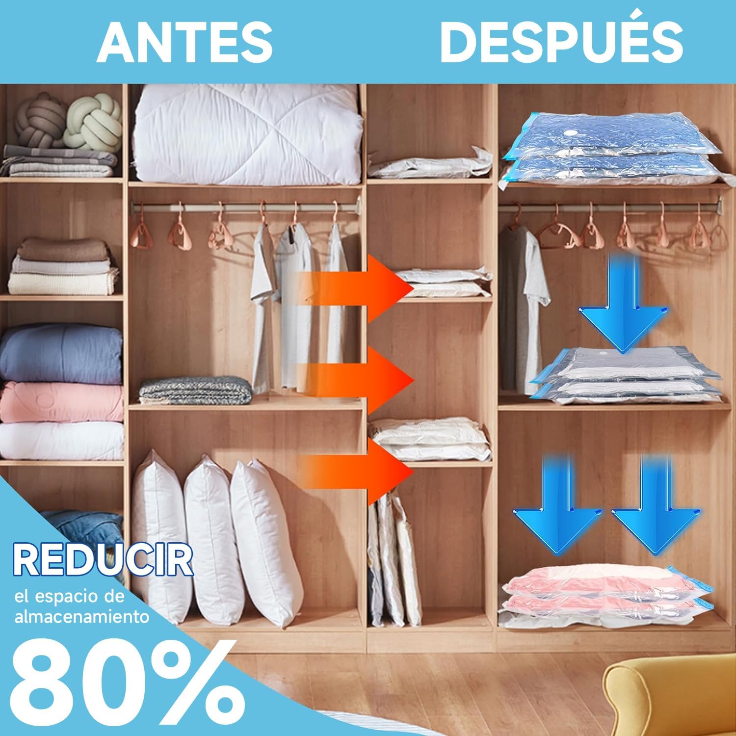 Bolsa de Almacenamiento de Compresión Al Vacío con Bomba Eléctrica de Aire, Bolsas de Vacío para Ropa, Bolsas para Ahorrar Espacio(10 Pack).