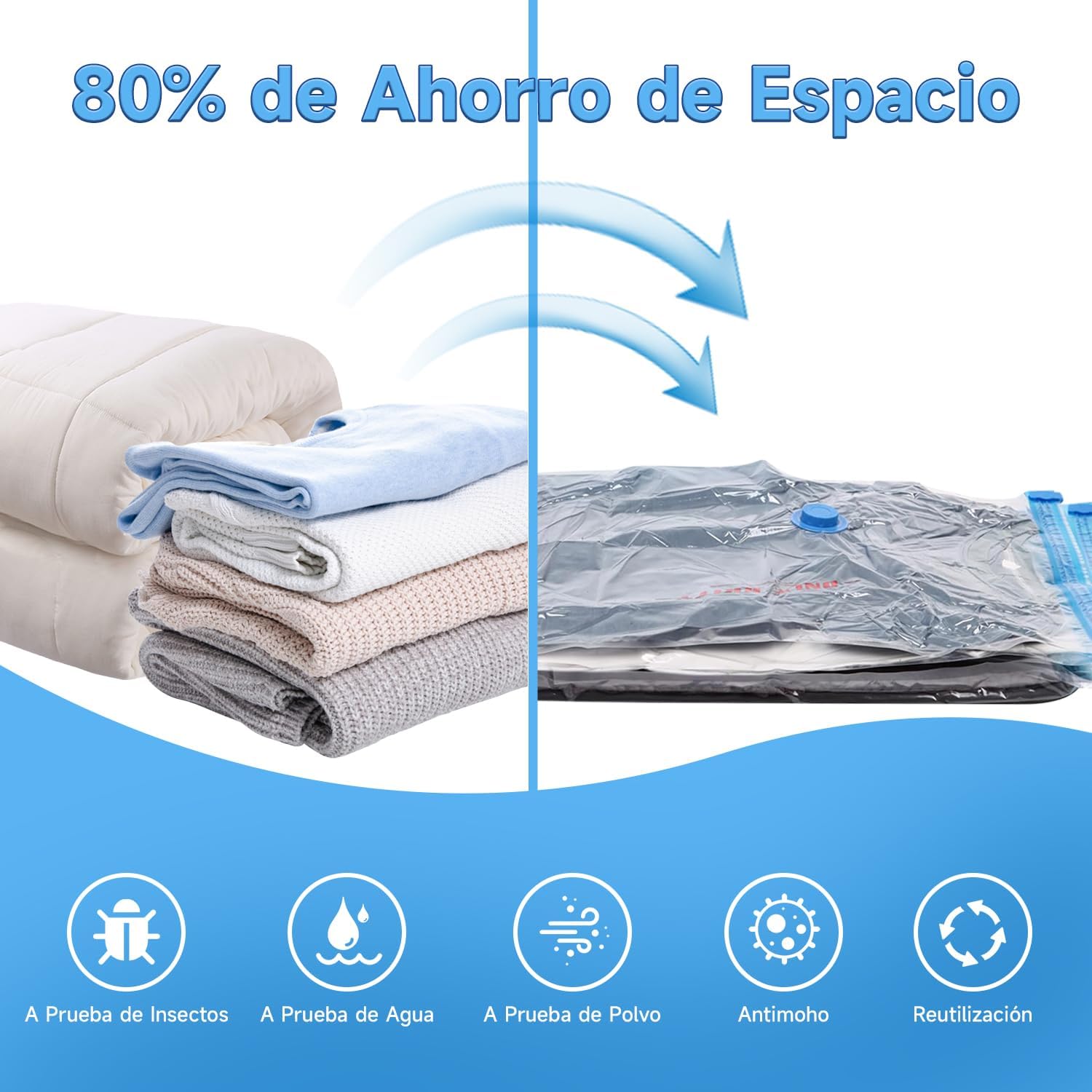 Bolsa de Almacenamiento de Compresión Al Vacío con Bomba Eléctrica de Aire, Bolsas de Vacío para Ropa, Bolsas para Ahorrar Espacio(10 Pack).