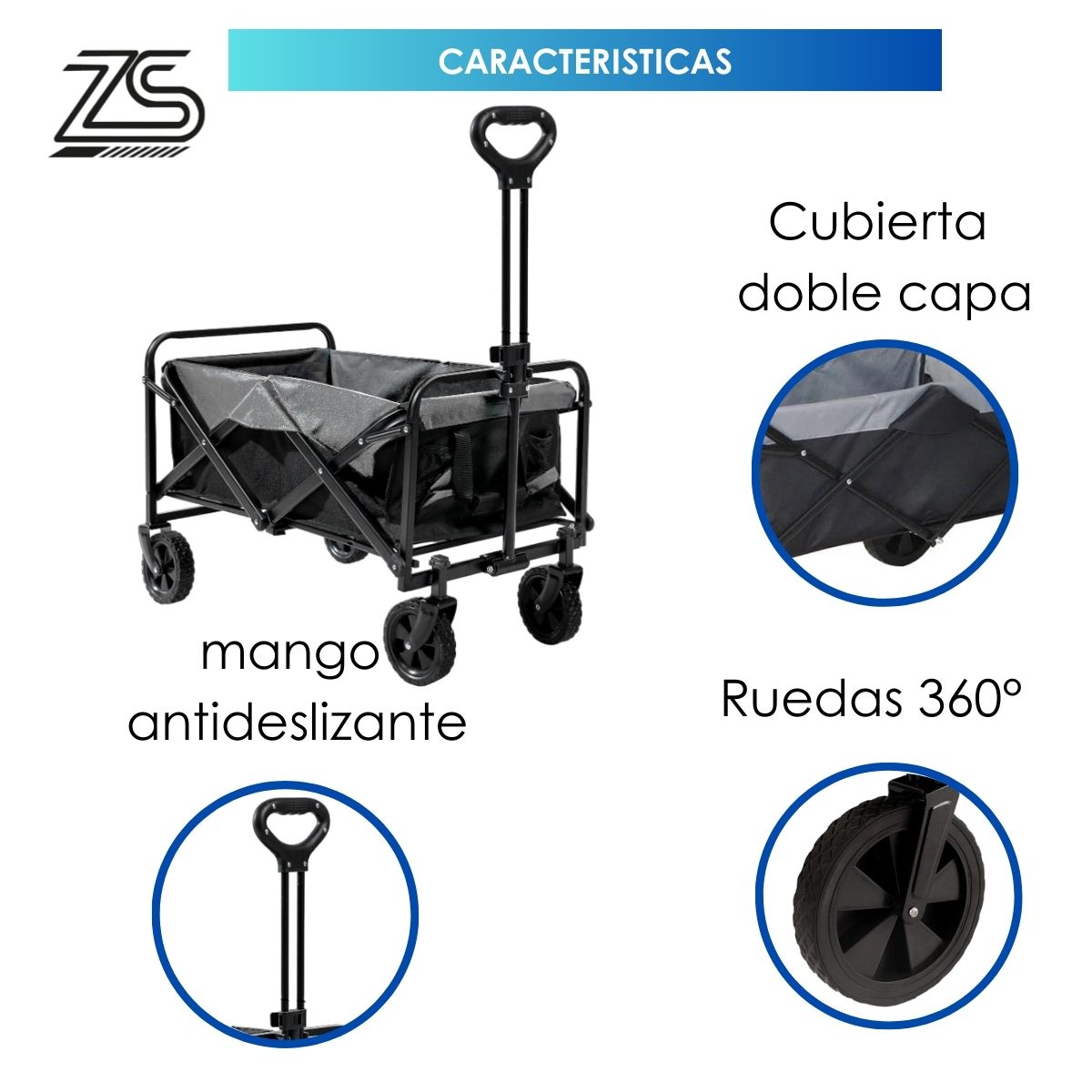 Carrito Vagón Plegable Multiusos Con Mango Resistente .
