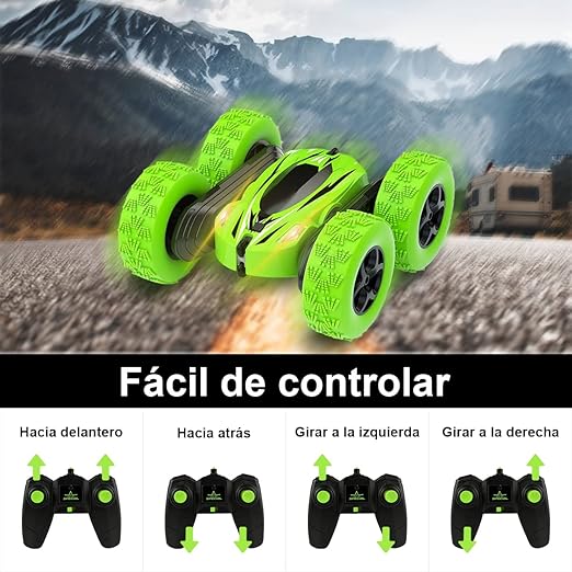 E T EASYTAO Carro de Control Remoto, Coche Control Remoto para Niño 4WD, Todoterreno Acrobático RC 2.4GHz, Rotación de 360 ° Carro Montable Recargable, Regalos de Juguetes para Día del Niño (Verde).