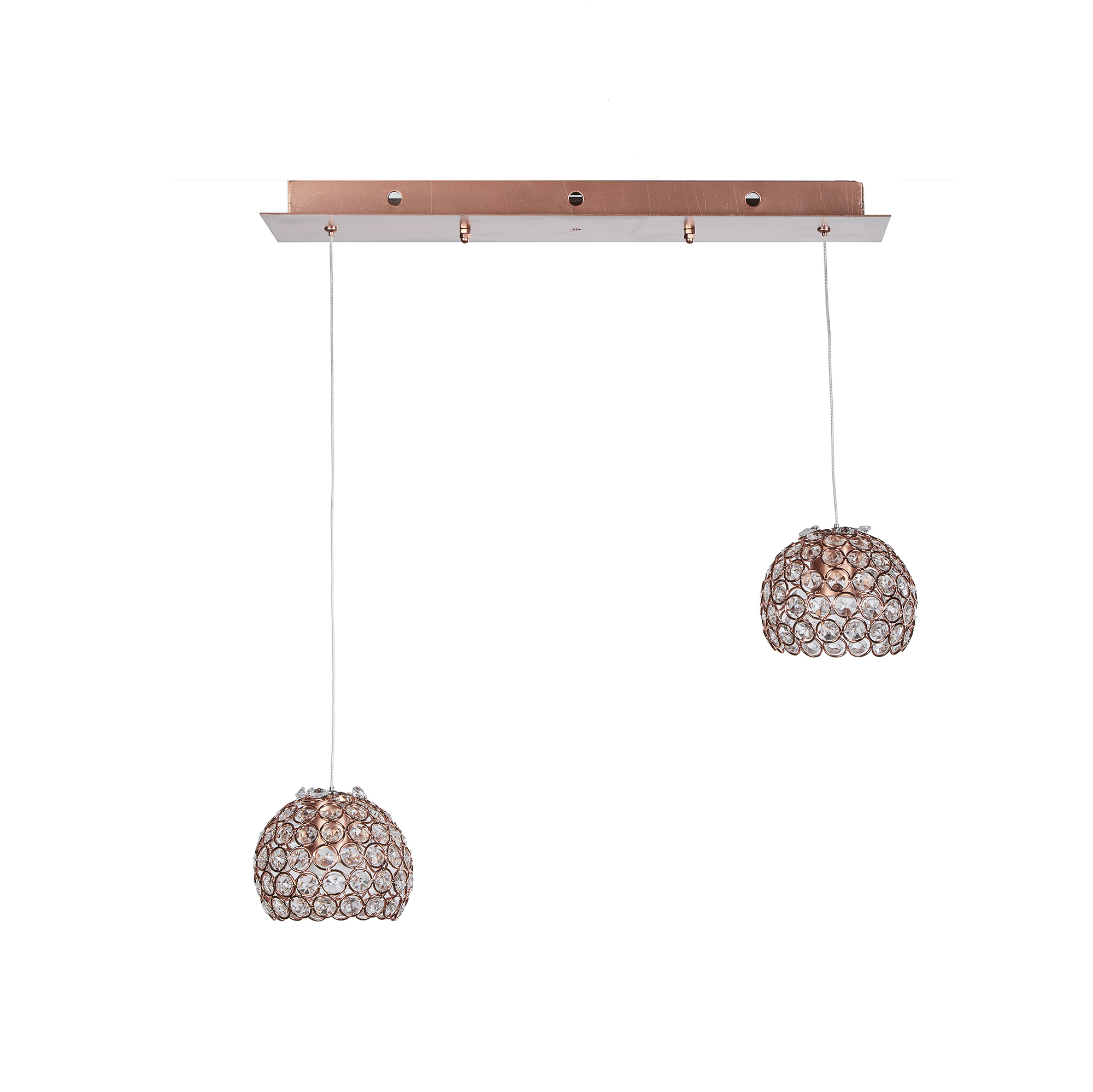 Candil Globo De 2 Luces Gamalux Cristal Cortado Hq K9 Oro Rosado.