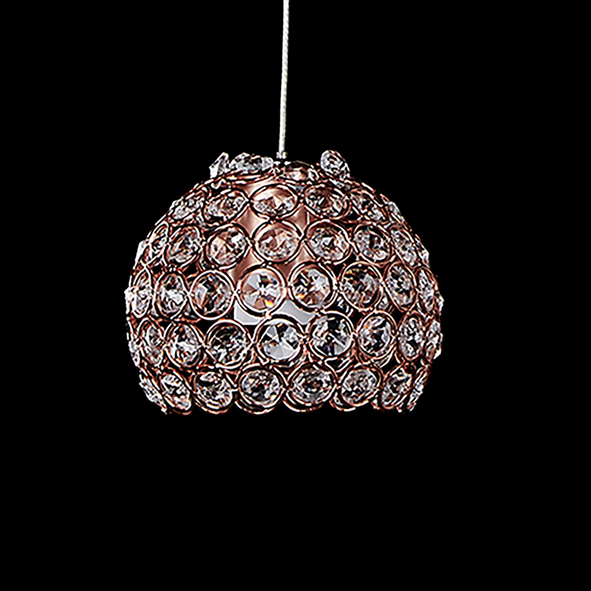 Candil Globo De 2 Luces Gamalux Cristal Cortado Hq K9 Oro Rosado.