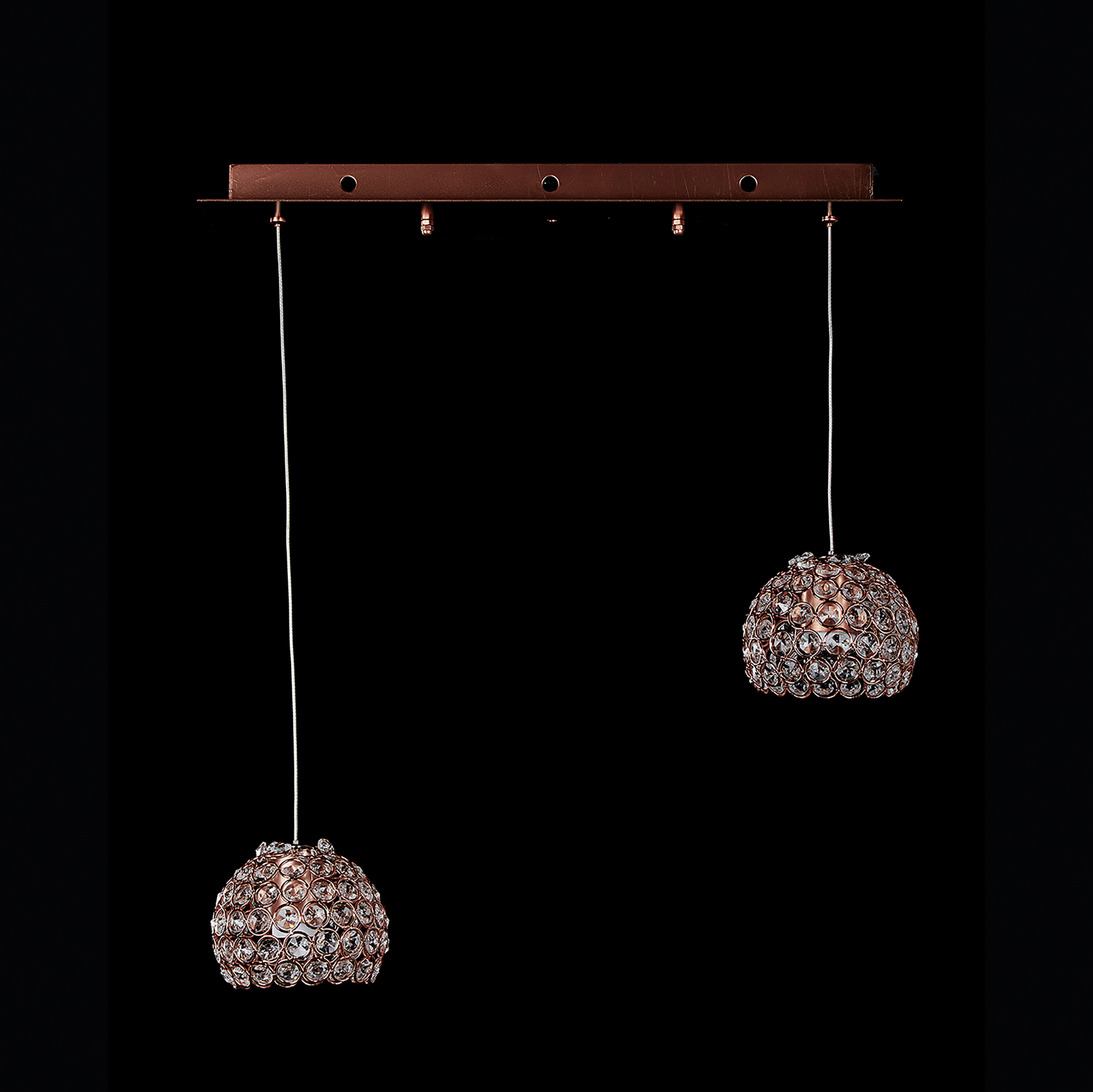 Candil Globo De 2 Luces Gamalux Cristal Cortado Hq K9 Oro Rosado.