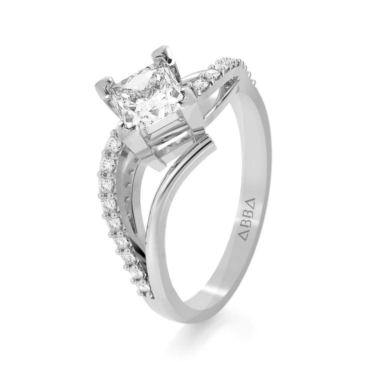 ANILLO DE COMPROMISO 10K ORO BLANCO CON PIEDRA PRINCESS ABBA JOYAS.