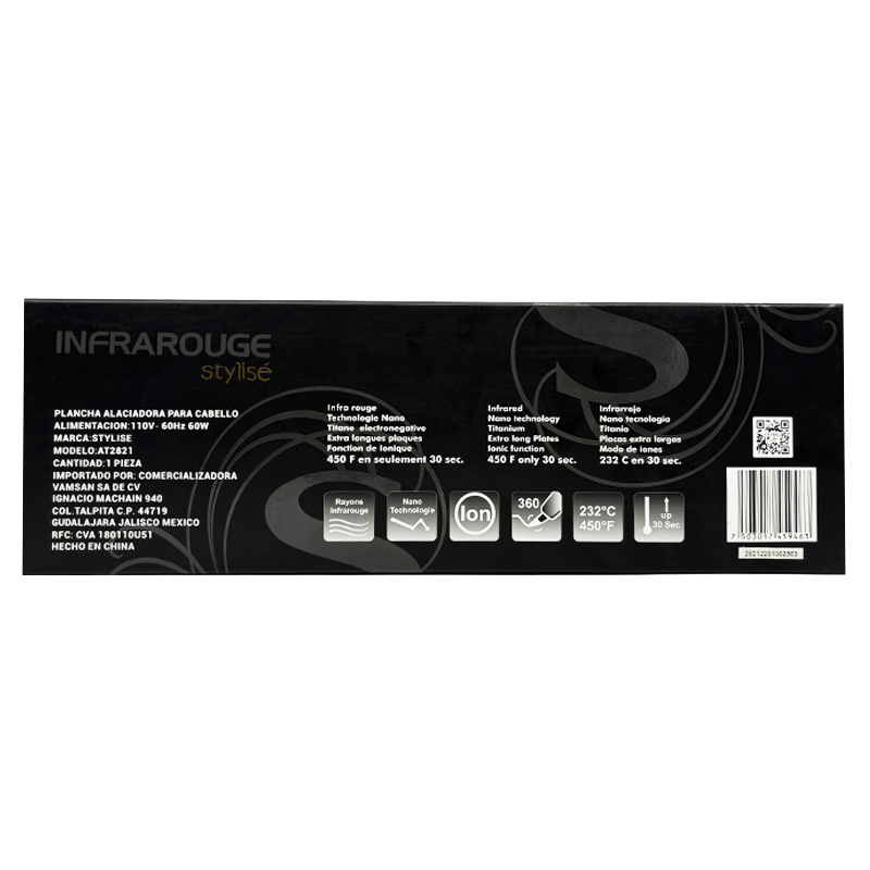 STYLISÉ Plancha de Cabello Infrarouge Negro Mate Mod. AT2821.