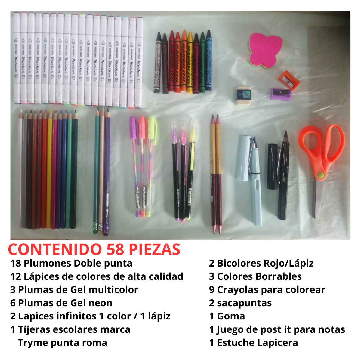 Estuche escolar Organizador con 58 artículos, 3 niveles, ¡Listo para llevar a la escuela!.