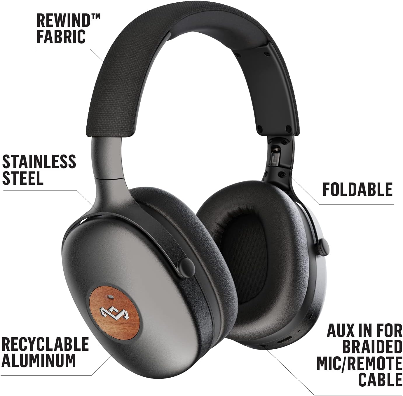 The House Of Marley Audífonos con Micrófono Positive Vibration XL, Bluetooth, Inalámbrico, Negro