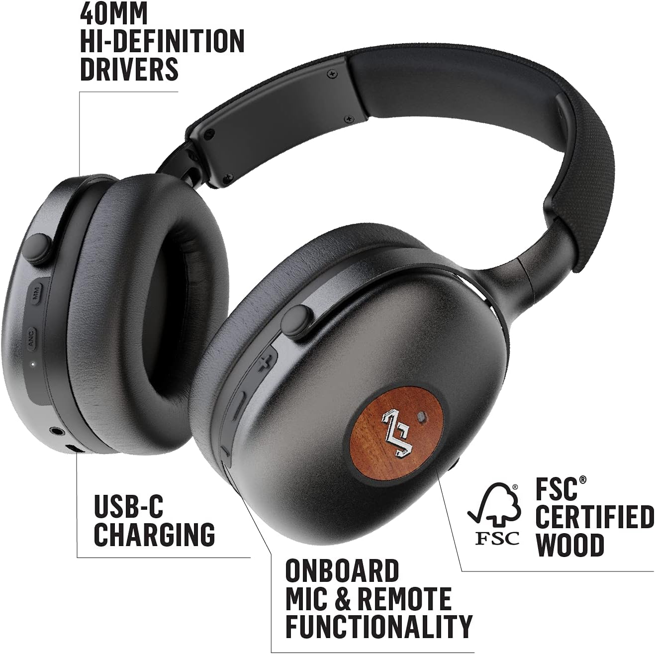 The House Of Marley Audífonos con Micrófono Positive Vibration XL, Bluetooth, Inalámbrico, Negro