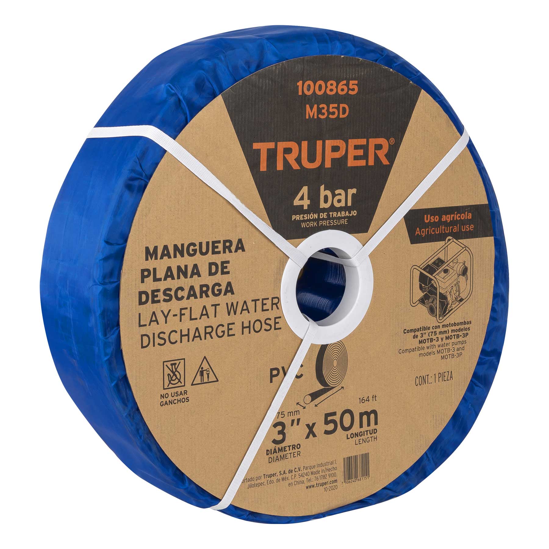 Rollo de manguera plana de 3 pul.  x 50m de descarga p/motobomba