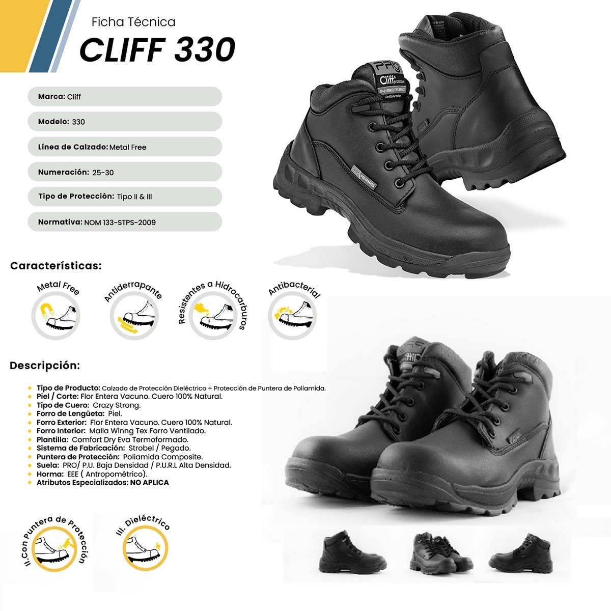 Bota De Seguridad Industrial Dieléctrica Cliff 330 Color Cafe.