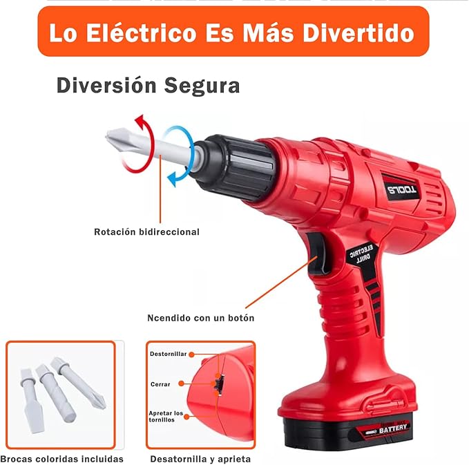 Juego de Herramientas para Niños, 47pcs Herramientas de Juguete con Chaleco y Taladro Eléctrico, Traje de Construcción de Juego de Simulación Regalo Navidad Cumpleaños para Niños 3 4 5 6 7 8 Año.