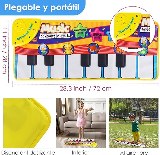 Nasjac Alfombrilla de Musicales de Piano para Niños - Teclados de Piano Juguete Instruments, Plegable Electrónico Táctil Pianos 5 Modos 10 Melodies, Juguetes de Educación Regalos para Niños Niñas.