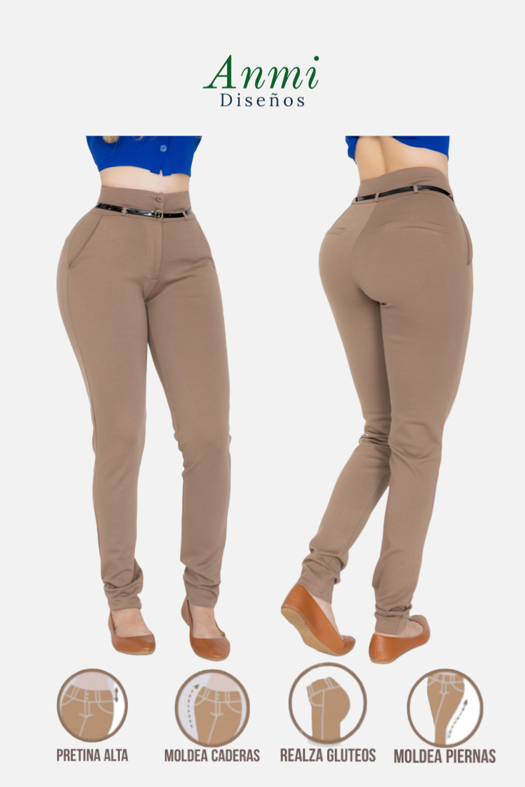 Pantalón Dama Moda Mujer Tiro Alto Vestir negocios casual Levanta pompa 