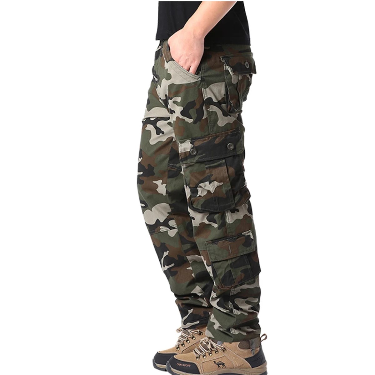 Pantalón cargo tácticos verde 34 camuflaje multi bolsillo algodón alta calidad trabajo deportivo