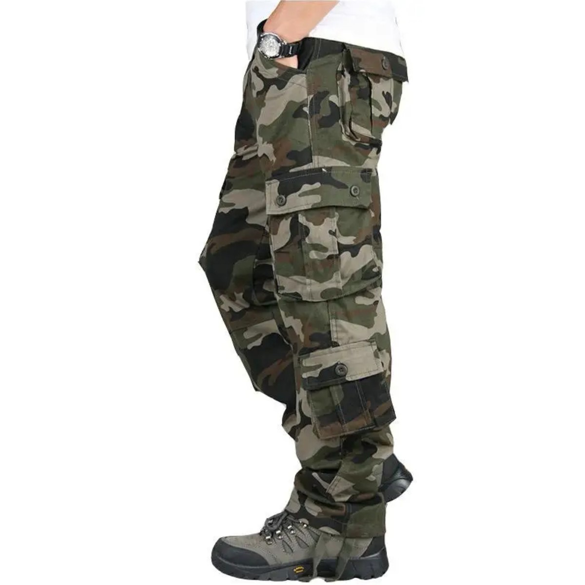 Pantalón cargo tácticos verde 34 camuflaje multi bolsillo algodón alta calidad trabajo deportivo