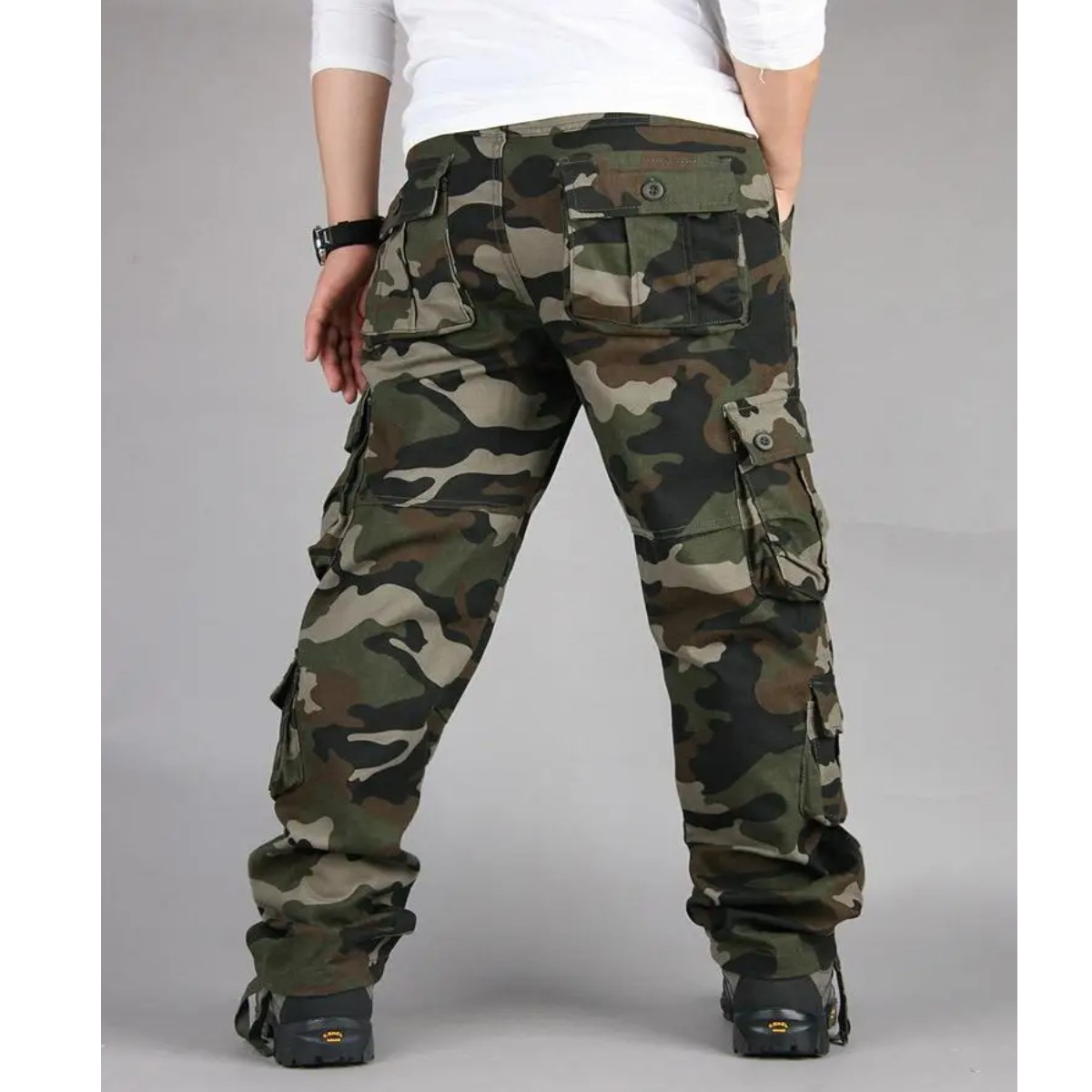 Pantalón cargo tácticos verde 34 camuflaje multi bolsillo algodón alta calidad trabajo deportivo