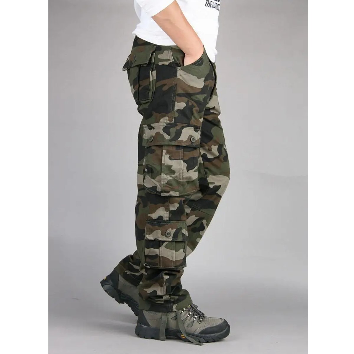 Pantalón cargo tácticos verde 34 camuflaje multi bolsillo algodón alta calidad trabajo deportivo
