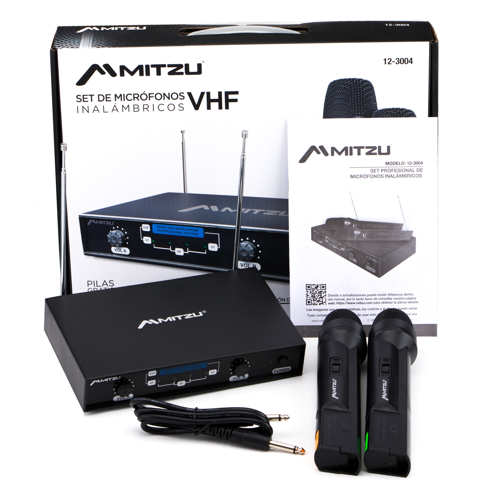 Microfonos Inalambricos Vhf Mitzu Con Base Receptora 12-3004
