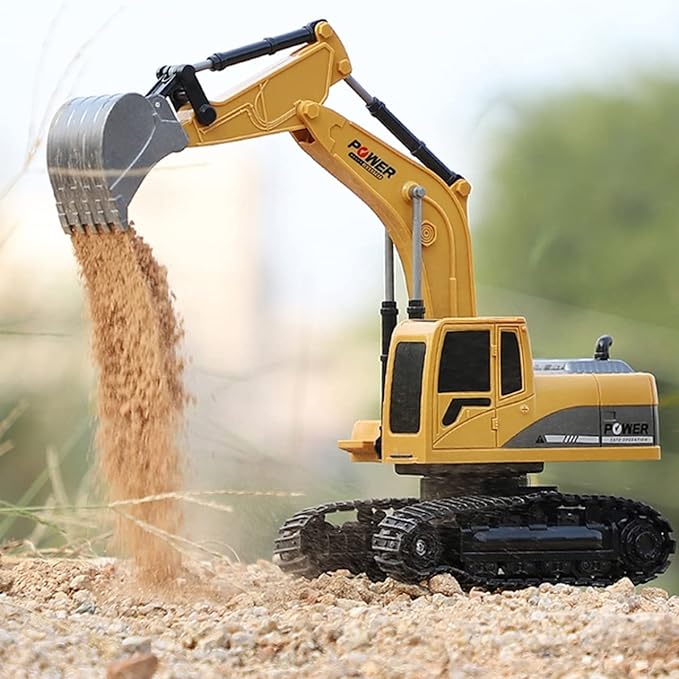 ZAKULU Excavadora RC de 6 Canales Excavadora de Construcción RC Juguete Excavadora con Tapa de Metal de Aleación Regalo para Niños y Niñas con Luces y Sonidos