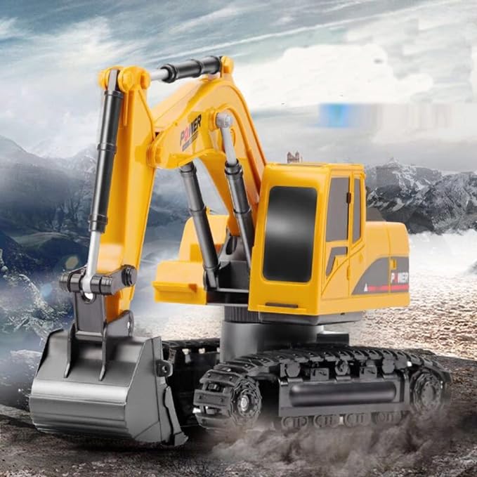 ZAKULU Excavadora RC de 6 Canales Excavadora de Construcción RC Juguete Excavadora con Tapa de Metal de Aleación Regalo para Niños y Niñas con Luces y Sonidos