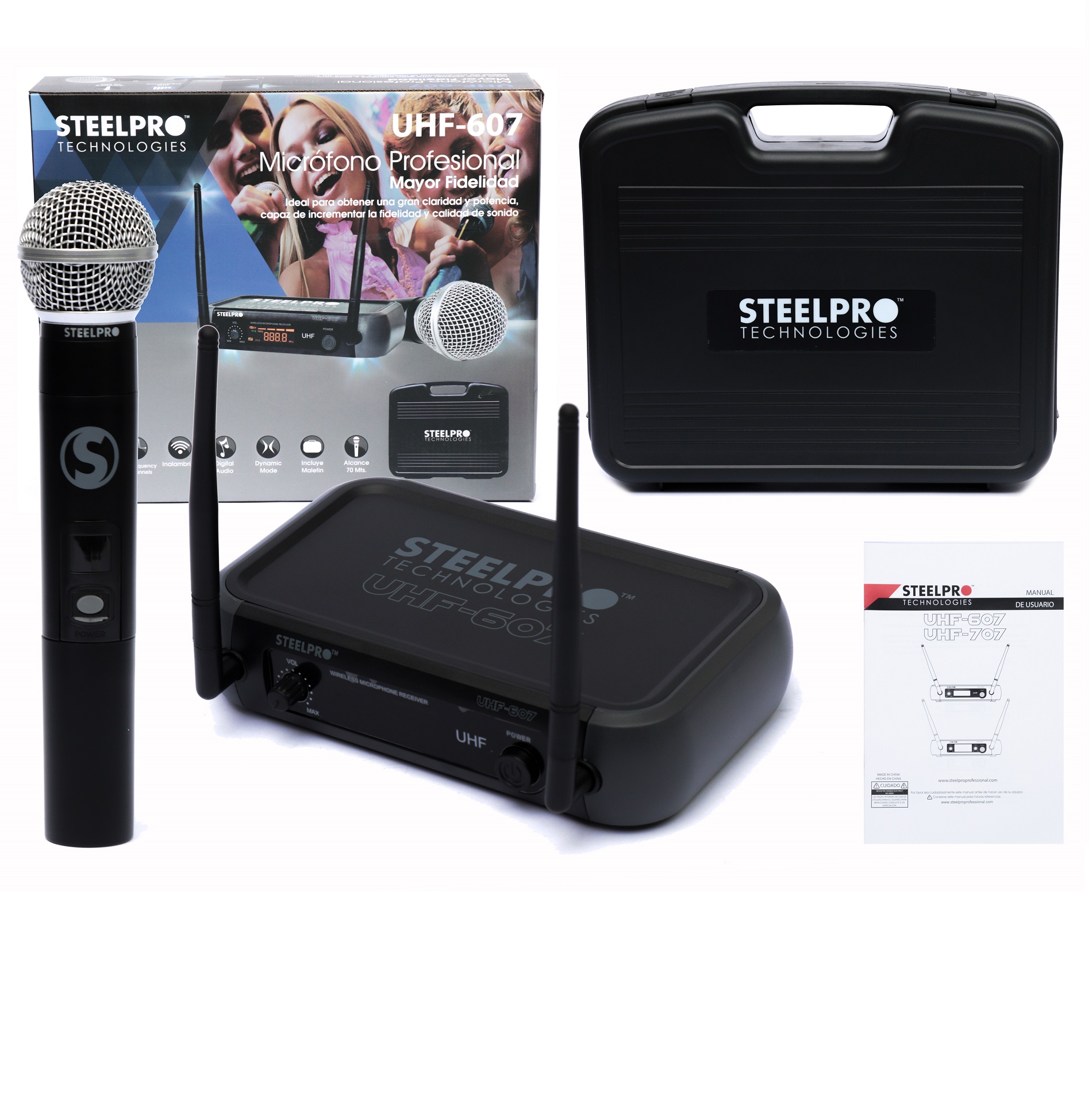 Steelpro - Micrófono Profesional - Inalambrico - Uhf-607 Color Negro