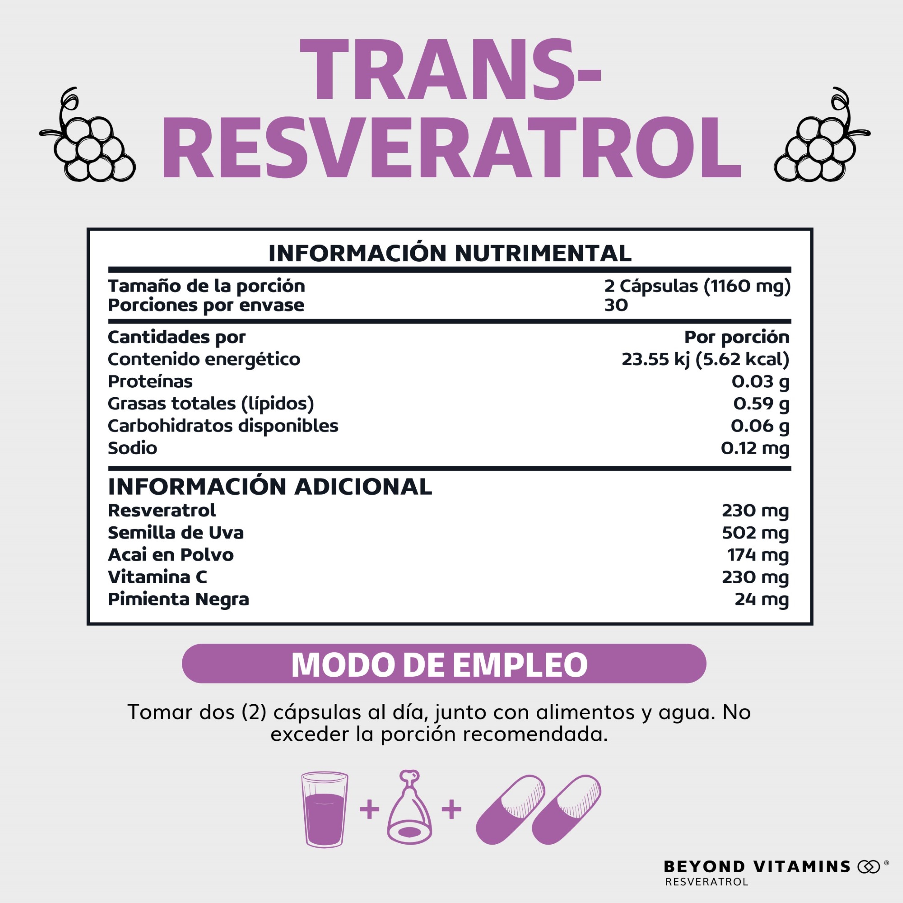 Suplemento Alimenticio Beyond Vitamins Resveratrol 60 cápsulas