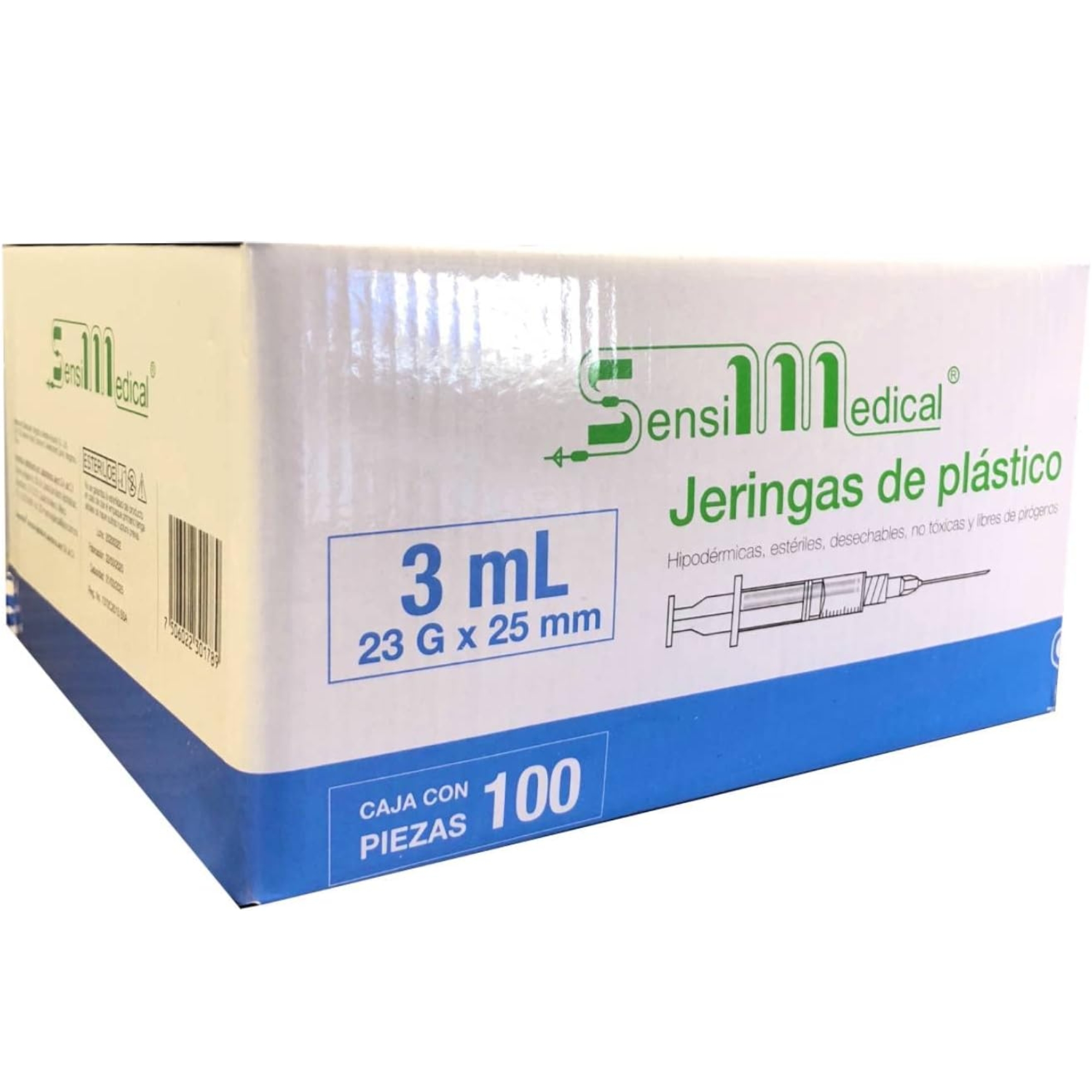 Jeringa Sensimedical 3ml C/aguja 23gx25mm Azul Caja C/100pz Capacidad En Volumen 3 cc