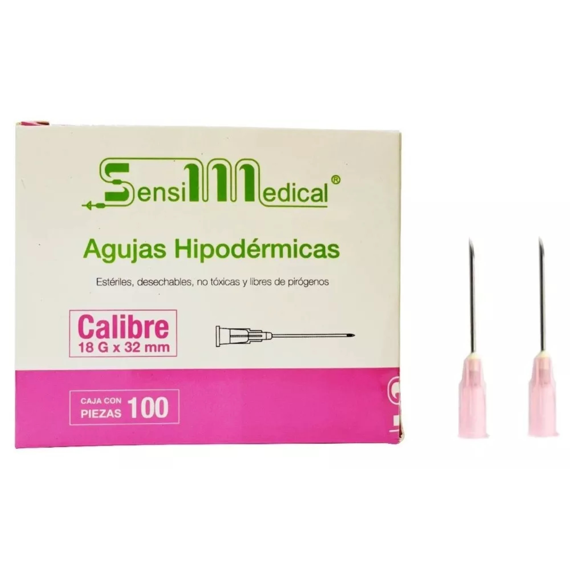Aguja HiPodérmica Sensimedical 18gx32 Mm Rosa Caja 100u Capacidad En Volumen 0 ml