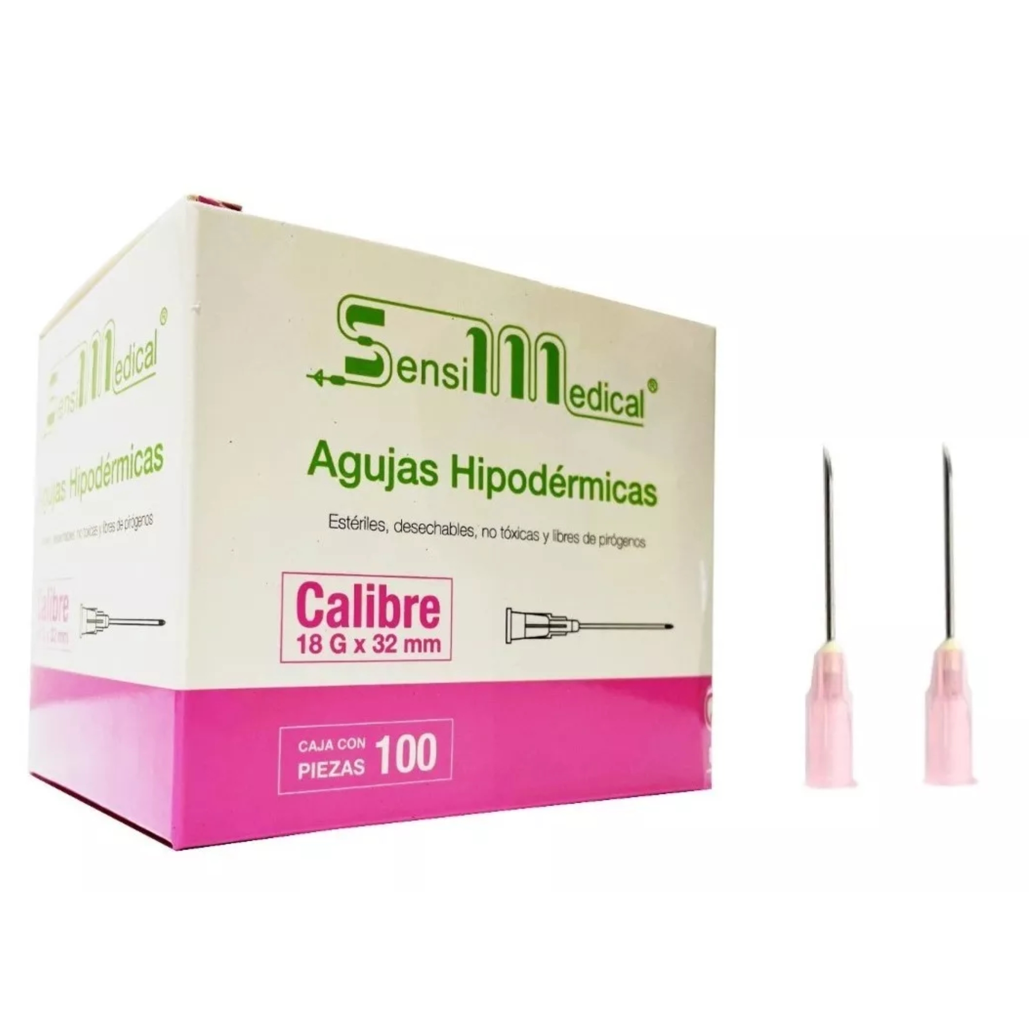 Aguja HiPodérmica Sensimedical 18gx32 Mm Rosa Caja 100u Capacidad En Volumen 0 ml
