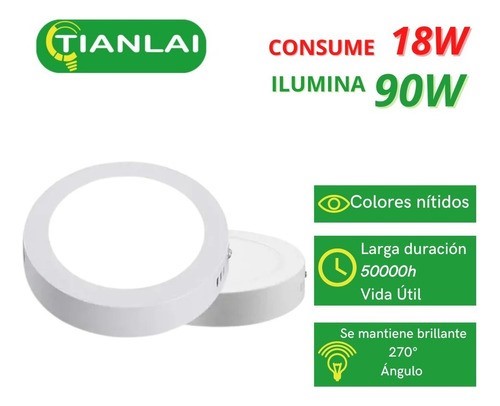 Lampara Led De Sobreponer 18w Plafón Pack 10 Piezas Color Blanco