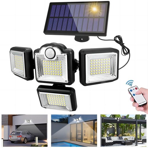 Lampara Solar Exterior Jardín Pared 192 Led Ip65