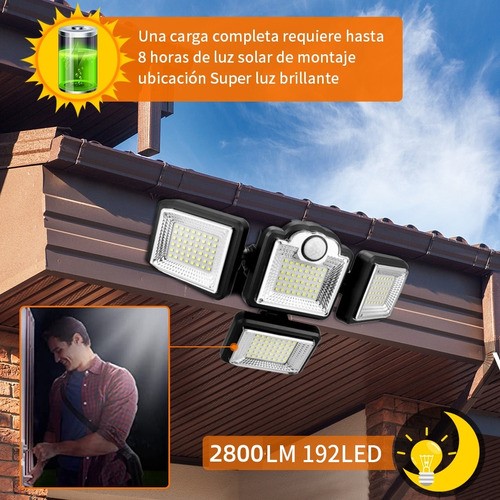 Lampara Solar Exterior Jardín Pared 192 Led Ip65