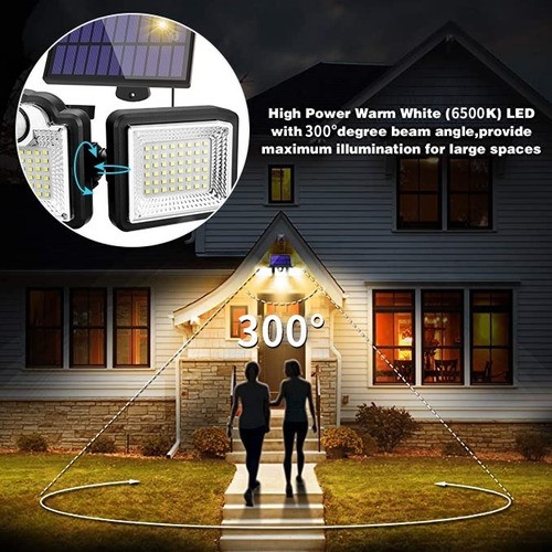 Lampara Solar Exterior Jardín Pared 192 Led Ip65