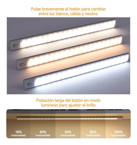 Lámparas Recargables Pared Con Sensor Movimiento 80led 40cm blanco