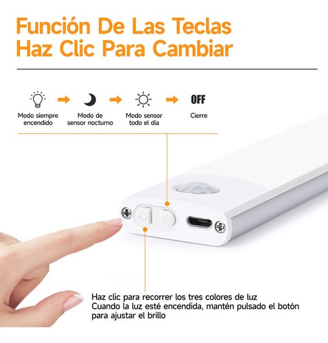 Lámparas Recargables Pared Con Sensor Movimiento 80led 40cm blanco