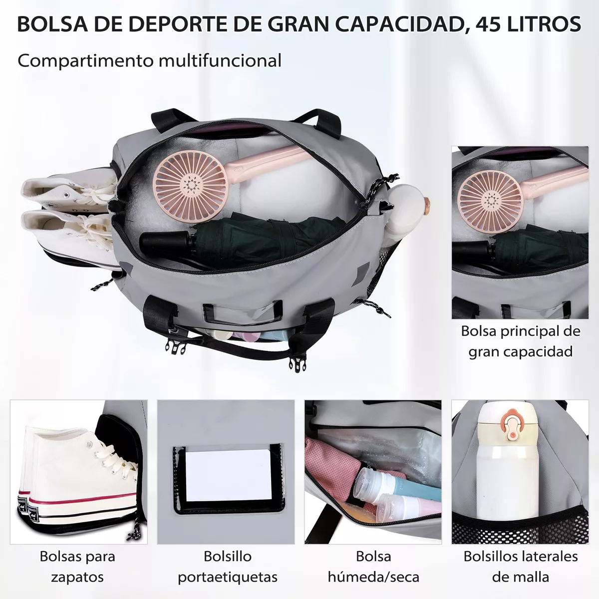 Maleta Deportiva Gym Bolsa De Viaje Para Gimnasio Fitness Gris