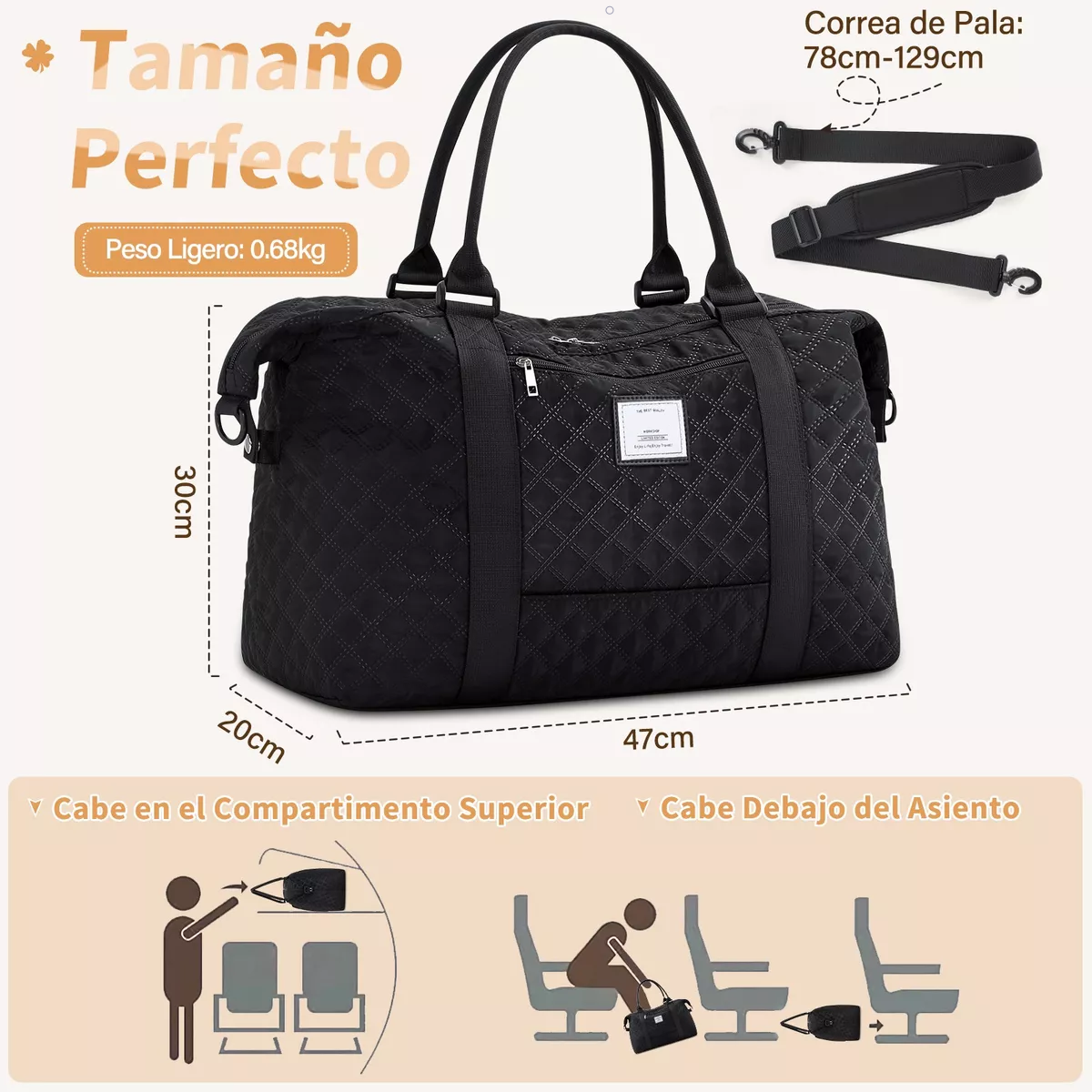 Maleta Deportiva Mujer Impermeable Bolsa Para Gym Negro
