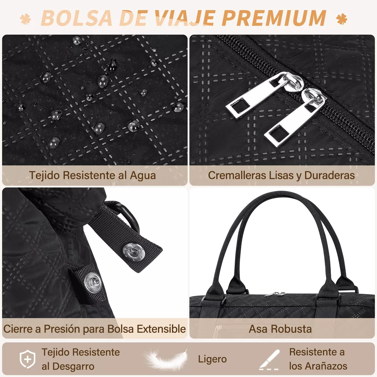 Maleta Deportiva Mujer Impermeable Bolsa Para Gym Negro