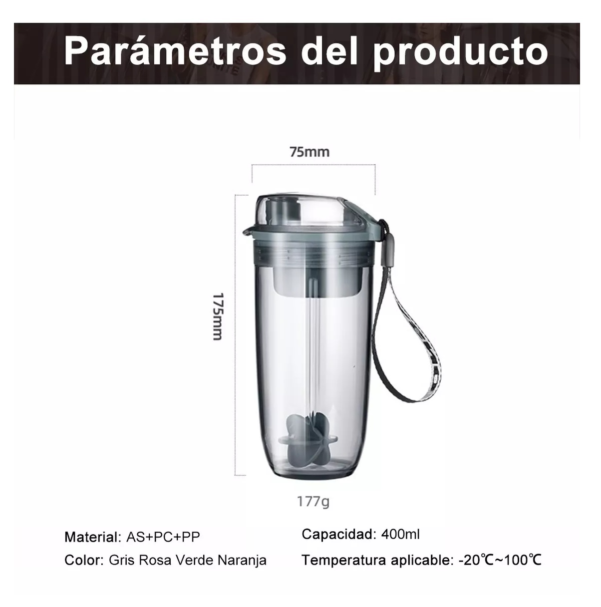 Proteina Shaker Gym Mezcladora Productos Deportivos 400ml Gris