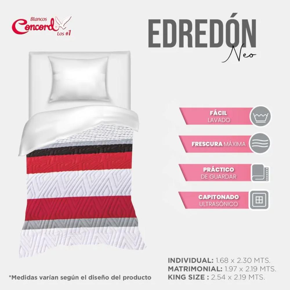 Edredon Ligero Neo Bruss Bies Rojo King Size Xl Concord