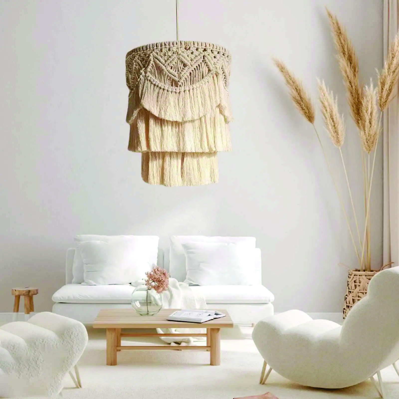 Lampara Pantalla Tejida Estilo Nórdico Boho Macramé Trendy