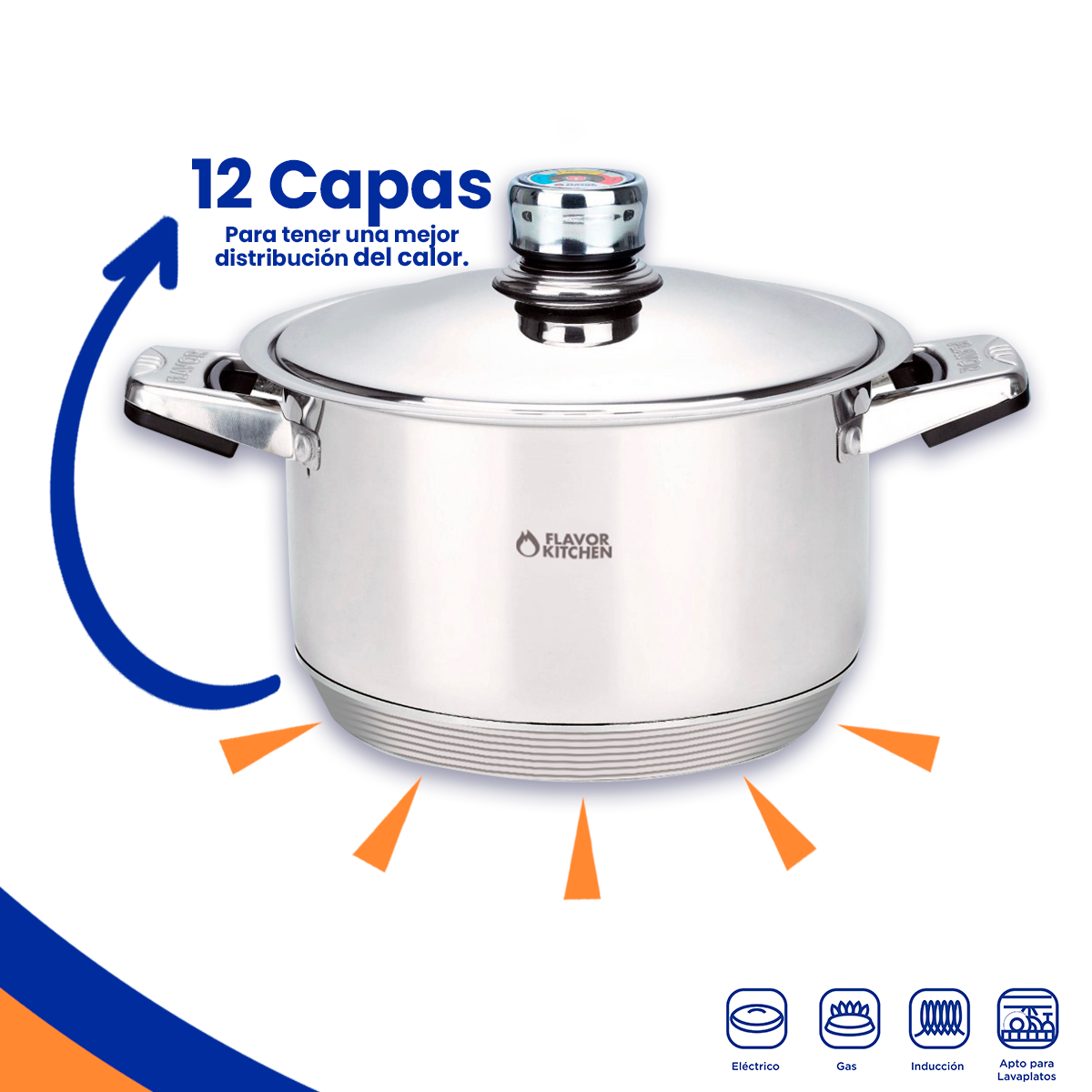 Batería De Cocina Flavor Kitchen Acero Inox Quirúrgico 12 Pz