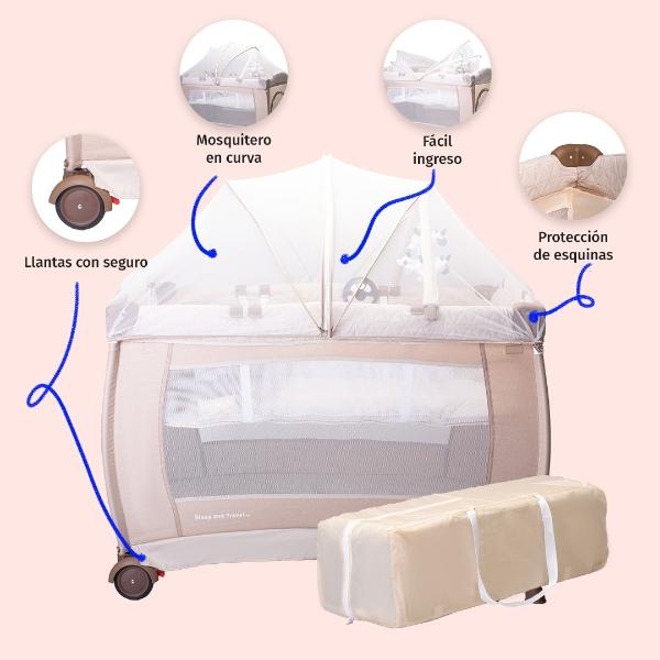 Cuna Corral Bebe Aeiou Bc003 Cambiador Vibrador Mosquitero Beige.