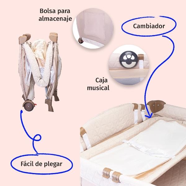Cuna Corral Bebe Aeiou Bc003 Cambiador Vibrador Mosquitero Beige.