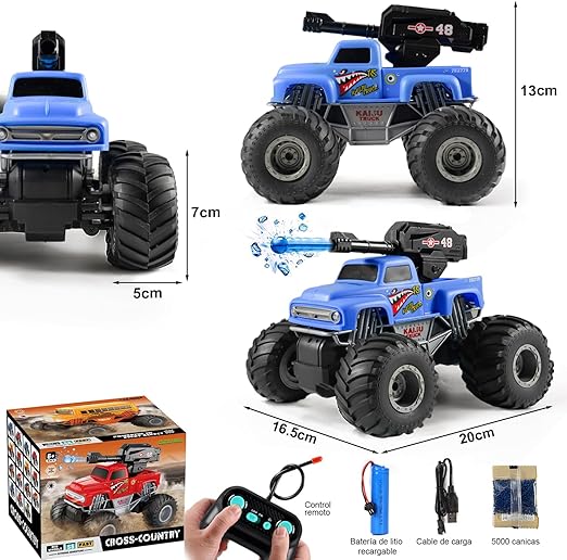 AI-PIKA Coche RC,Todoterreno Acrobático RC 2.4GHz，Dispara 5000 Rondas de Bombas de Agua, Juguete de Regalo Perfecto，Regalo de Navidad，Apto para niños y niñas Mayores de 5 años