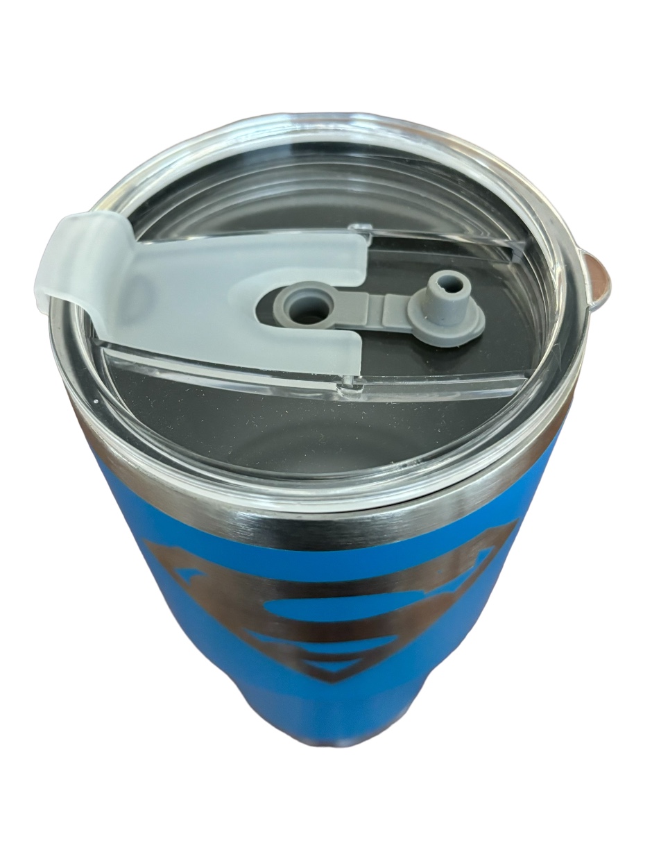 Termo de acero inoxidable Superman color azul claro 30 Oz