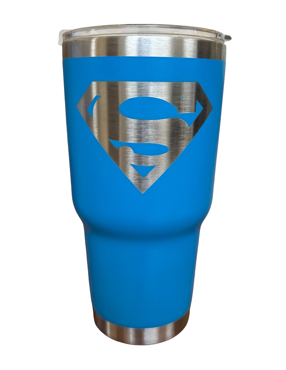 Termo de acero inoxidable Superman color azul claro 30 Oz