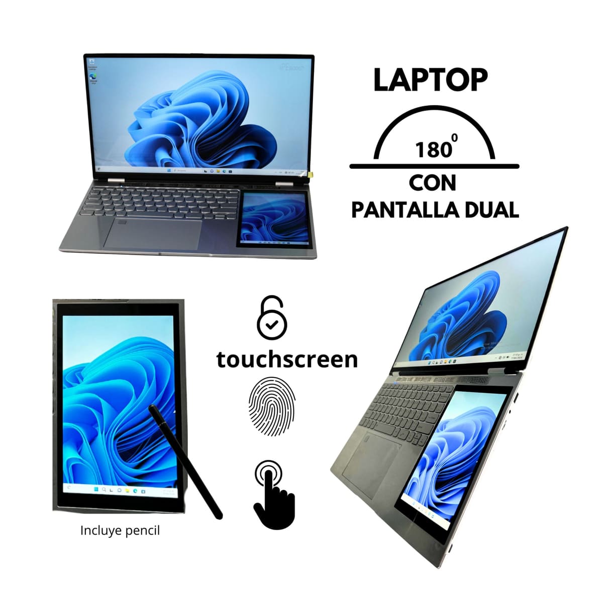 Laptop Empresarial LM-156D Pantalla Táctil 180° Intel Celeron N95 16GB+512GB.  15.6"+7"