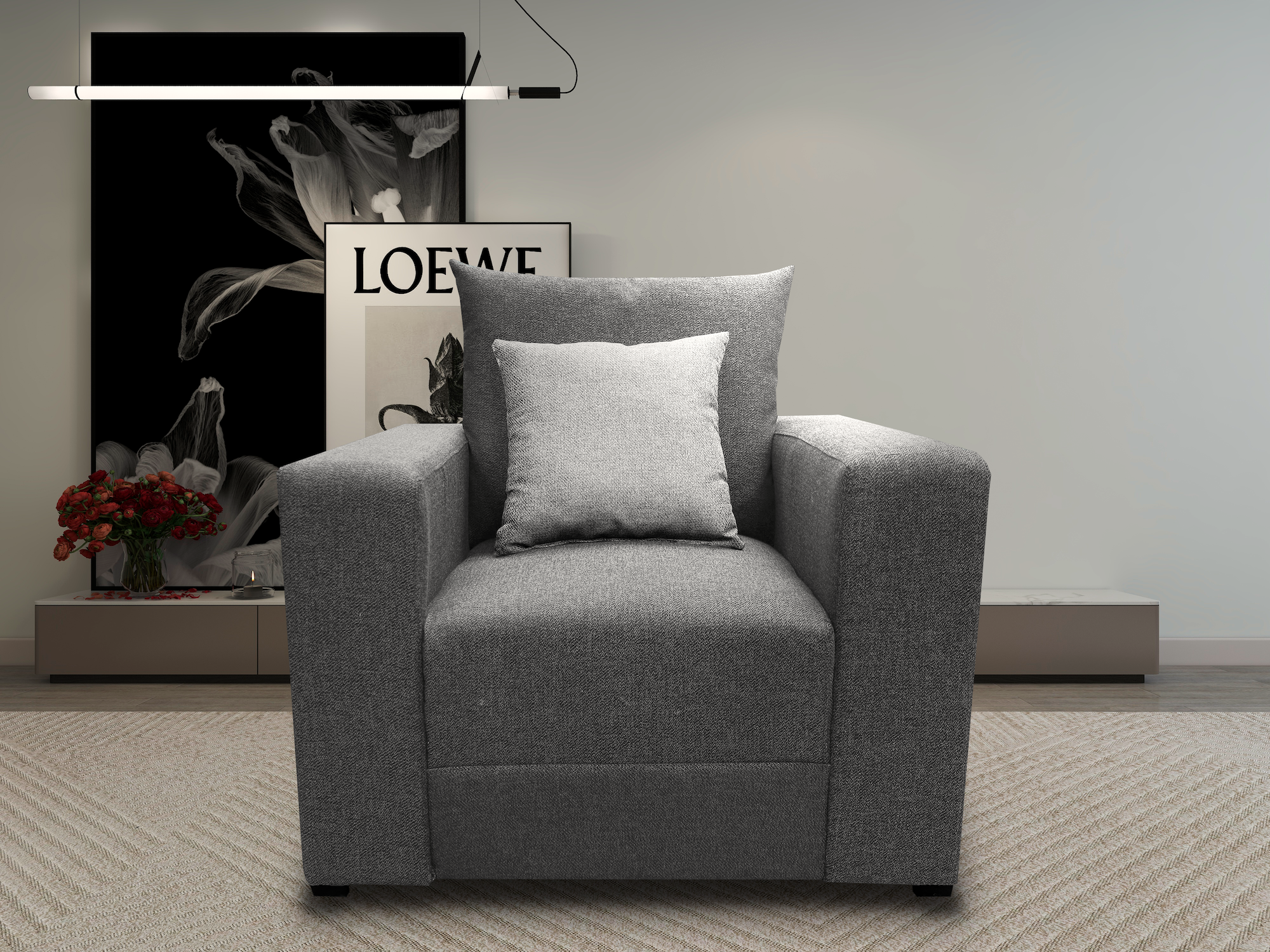Sillon El Bazar Store Miami Lino Gris Oxford 1 plaza, Modular, Moderno, Sala