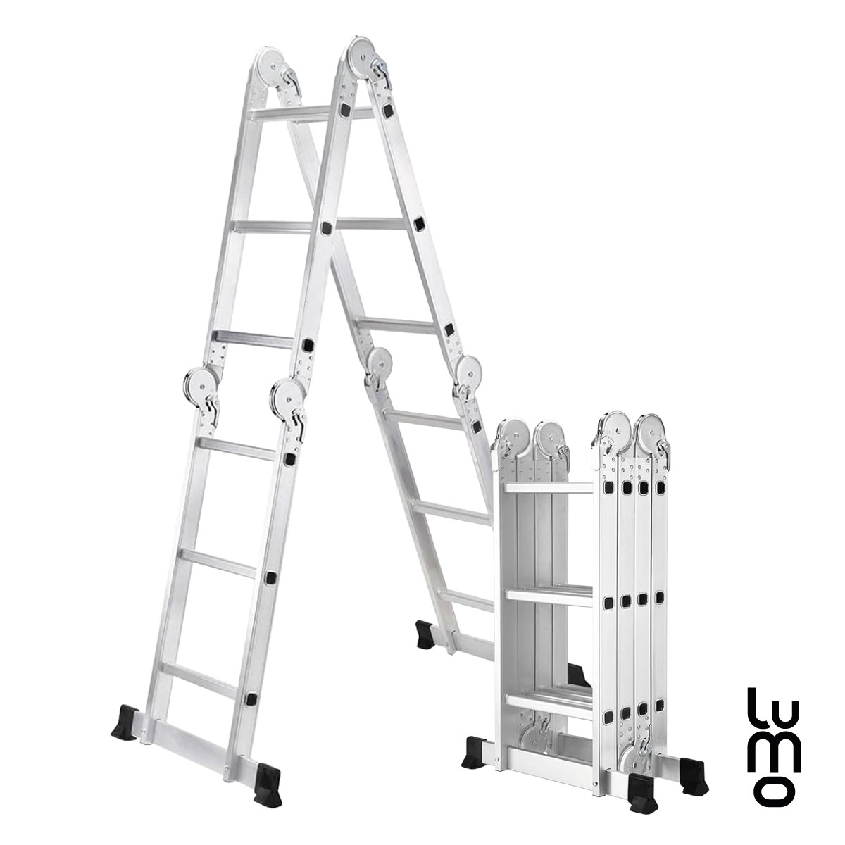 Escalera Multiposiciones 8 en 1 Aluminio 150Kg 12 Peldaños con Charolas